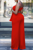 Red Sexy Solid Bandage Patchwork Spaghetti Strap Sleeveless Two Pieces