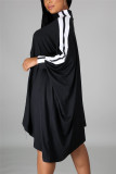 Black Fashion Casual Patchwork Split Joint Turndown Collar Long Sleeve Dress