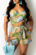 Green Fashion Casual Print Backless Off the Shoulder Short Sleeve Two Pieces