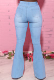 Blue Fashion Casual Solid Bandage Slit Plus Size Jeans