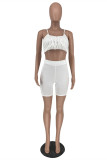 White Sexy Casual Solid Backless Spaghetti Strap Sleeveless Two Pieces