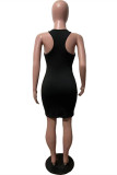 Black Fashion Sexy Solid Hollowed Out O Neck Sleeveless Dress
