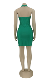 Red Sexy Solid Hollowed Out Half A Turtleneck Pencil Skirt Dresses