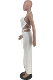 White Fashion Sexy Solid Bandage Hollowed Out Asymmetrical Halter Sleeveless Two Pieces