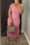 Red Fashion Sexy Solid Backless One Shoulder Sleeveless Dress