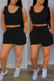 Light Blue Casual Solid Basic U Neck Sleeveless Two Pieces