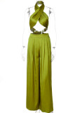 Green Sexy Solid Bandage Patchwork Halter Sleeveless Two Pieces