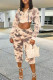 Gray White Street Print Tie Dye Patchwork Asymmetrical Hooded Collar Long Sleeve Two Pieces