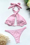 Pink Fashion Sexy Solid Backless Strap Design Swimwears