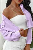 Pink Purple Fashion Patchwork Solid Tassel Backless Turndown Collar Long Sleeve Regular Denim Jacket