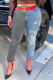Blue Fashion Casual Patchwork Ripped High Waist Regular Jeans (Without Belt)
