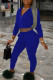Blue Casual Solid Patchwork Zipper Hooded Collar Long Sleeve Two Pieces
