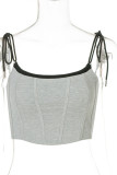 Grey Sexy Solid Split Joint Spaghetti Strap Tops