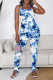 Blue Sexy Casual Print Tie Dye Backless Halter Skinny Jumpsuits