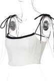 White Sexy Solid Split Joint Spaghetti Strap Tops