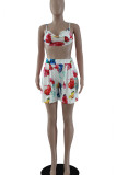 White Sexy Print Butterfly Print Split Joint Backless Spaghetti Strap Sleeveless Two Pieces