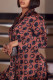 Dark Brown Casual Print Split Joint Buckle Turn-back Collar Long Sleeve Two Pieces