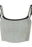 Grey Sexy Solid Split Joint Spaghetti Strap Tops