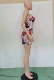 Multicolor Fashion Sexy Print Bandage Hollowed Out U Neck Vest Dress Dresses
