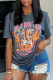Grey Casual Print Patchwork O Neck Tops