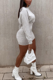 Grey Sexy Solid Patchwork O Neck Wrapped Skirt Dresses