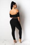Black Street Fashion adult backless Patchwork Draped crop top asymmetrical Two Piece Suits Solid