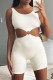 Cream White Sexy Solid Hollowed Out Patchwork U Neck Skinny Rompers