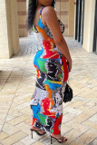 White Fashion Sexy Print Basic U Neck Vest Dress