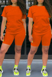 Orange Fashion Casual Solid Basic O Neck Short Sleeve Two Pieces