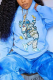 Light Blue Casual Print Patchwork Hooded Collar Tops