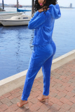 Blue Casual Solid Pearl Hooded Collar Long Sleeve Two Pieces