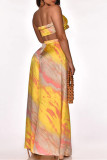 Yellow Fashion Sexy Print Backless Strapless Sleeveless Two Pieces