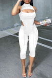 Red Fashion Sexy Solid Hollowed Out Asymmetrical Half A Turtleneck Sleeveless Two Pieces