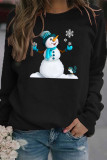 Red Casual Snowman Printed Draw String O Neck Tops