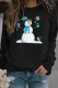 Black Casual Snowman Printed Draw String O Neck Tops