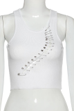 White Street Solid Hollowed Out Patchwork U Neck Tops