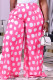 Deep Pink Fashion Casual Print Basic Regular High Waist Wide Leg Trousers