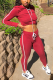 Red Casual Solid Draw String Hooded Collar Long Sleeve Two Pieces