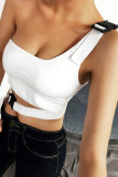 White knitting One Shoulder Collar Sleeveless Patchwork Solid backless Tops
