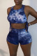 Blue Fashion Casual Print Tie-dye O Neck Sleeveless Two Pieces