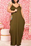 Coffee Sexy Casual Solid Basic V Neck Sling Dress