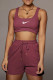Purplish Red Casual Sportswear Solid Embroidered U Neck Sleeveless Two Pieces
