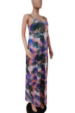 Red Sweet Print Patchwork Spaghetti Strap Pleated Dresses