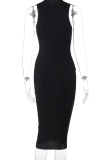 Black Sexy Solid Slit Zipper Collar Pencil Skirt Dresses
