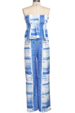 Blue Fashion adult Ma'am Street Print Two Piece Suits Loose Sleeveless Two Pieces