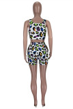 Red Casual Sportswear Print Vests U Neck Sleeveless Two Pieces
