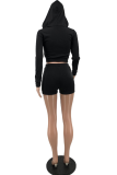 Yellow Sexy Solid Patchwork Hooded Collar Long Sleeve Two Pieces