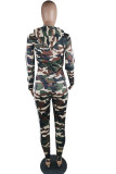 Camouflage venetian Sexy Patchwork Print asymmetrical Straight Long Sleeve Two Pieces