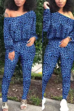 Tangerine Red Casual Leopard Patchwork Bateau Neck Long Sleeve Two Pieces