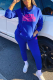 Blue Casual Print Letter Hooded Collar Long Sleeve Two Pieces